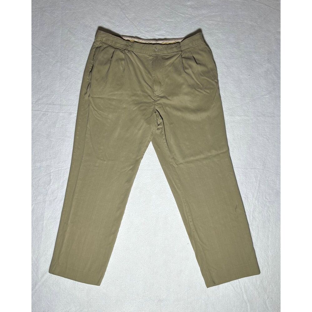 Tommy Bahama Men’s Silk Blend Pleated Casual Dress Pants 36x32 Tan GUC
